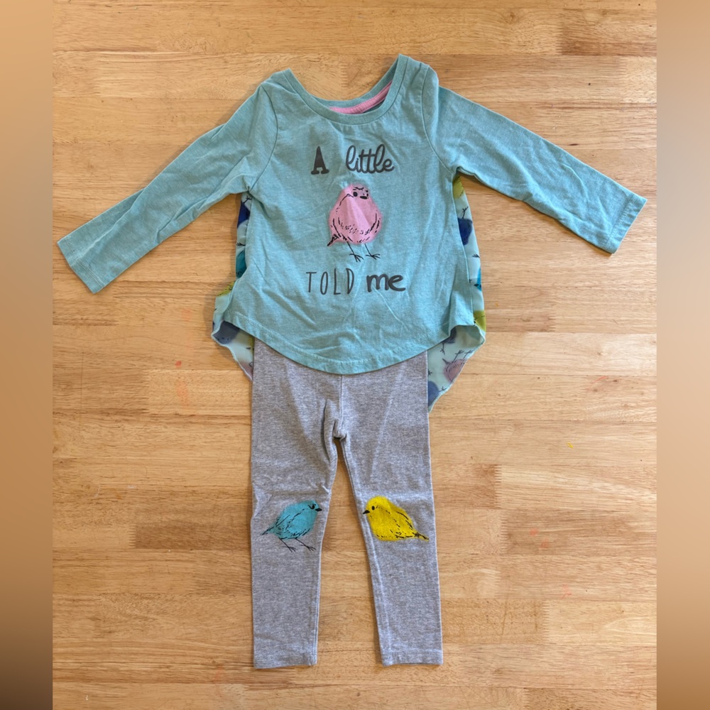 Girls Two-Piece Spring Top & Leggings Set - Aqua & Gray